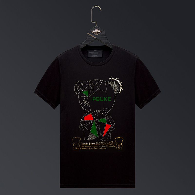 Men's Clothing Short Sleeve T Shirt Men's Perm Laser Diamond Bear Mercerized Cotton Summer Heavy Half Sleeve Fashion Brand Slim Fit_viptrois.com
