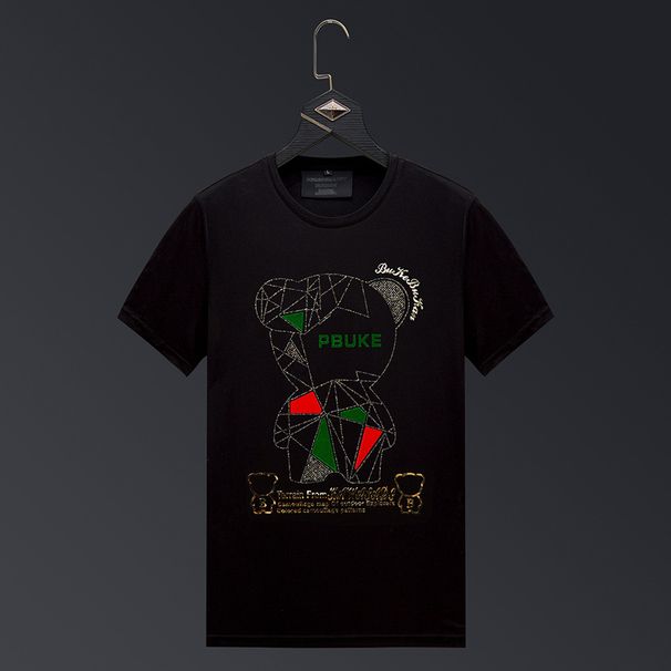 Men's Clothing Short Sleeve T Shirt Men's Perm Laser Diamond Bear Mercerized Cotton Summer Heavy Half Sleeve Fashion Brand Slim Fit_viptrois.com