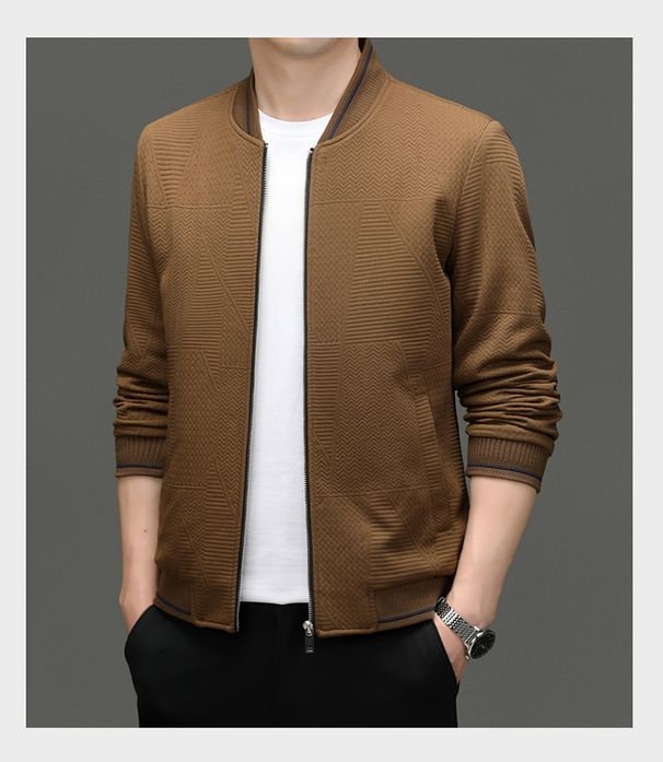 Men's Clothing Spring And Autumn Middle Aged Jacket Casual Baseball Collar Golf Clothing High End Knitted Fabric Cardigan_viptrois.com
