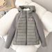 Men's Clothing Hooded Down Cotton Coat, Seasonal Patchwork, Petite Warm Cotton Coat With Wheat Ear Brooch, US Style Women's Outerwear_viptrois.com