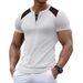 Unbeatable Quality 2025 New Henry Shirt Casual Breathable Buckle V-neck Color Blocked Short Sleeved Men's T-shirt Top_viptrois.com