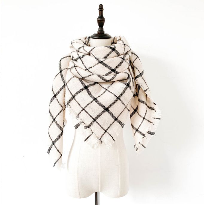 Unisex Black White Plaid Square Scarf Shawl_viptrois.com
