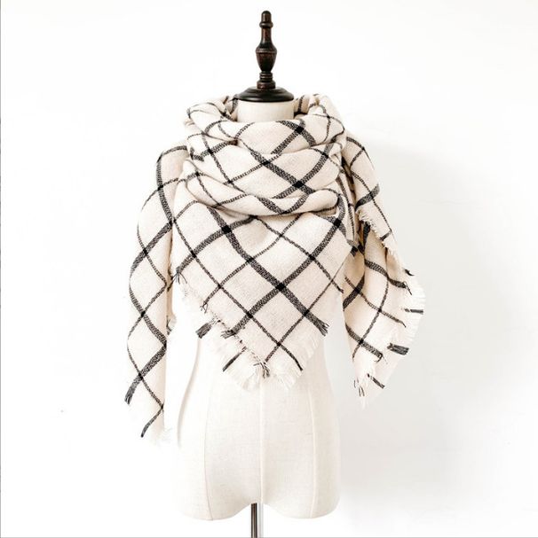 Unisex Black plaid scarf White plaid square scarf shawl_viptrois.com