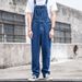 Man's clothing Light blue overalls men's trend loose straight leg cargo denim suspender Daddy retro jumpsuit_viptrois.com