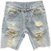 Men's Clothing Ripped Denim Shorts Light Color Shorts Trendy Loose Raw Edge Mid Length Pants Breeches Beggar Pants_viptrois.com