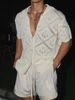 Summer American Style Thin Hollow Out Cool Knitted Short Sleeve For Men Cleanfit Loose Turn-down Collar Shirt Trendy_viptrois.com