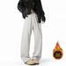 Versatile Heavyweight Athletic Sweatpants American Style Loose Straight Wide Leg Solid Color Floor Length Casual Trousers_viptrois.com