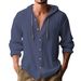 Men's Hooded Long Sleeve Shirt - Cotton Linen Blend For Casual & Sporty Style Casual Shirts_viptrois.com