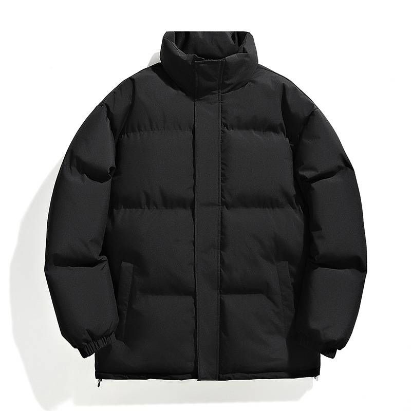 Winter Stand-up Collar Cotton-padded Jackets For Men, Thick And Warm Bread Jackets, Loose And Large-sized Couple Solid-colored Cotton-padded Jackets_viptrois.com