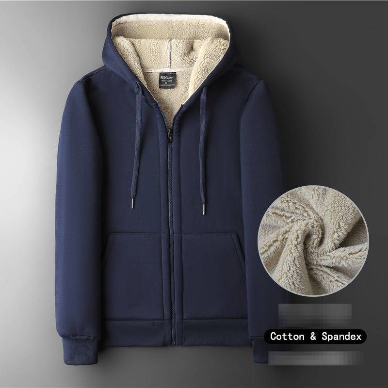 Men's Fleece-Lined Zip Hoodie – Oversized Sherpa Jacket With Kangaroo Pocket, Heavyweight Cotton Winter Pullover For Streetwear & Gym_viptrois.com