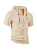 Men's Solid-color Cotton And Linen Cardigan, Trendy And Versatile, Loose And Lightweight, Casual Short-sleeved Men's Shirt, Hooded Jacket_viptrois.com