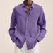 2026 Four Seasons Long-Sleeved V-Neck Casual Loose Buttoned Cotton-Linen Blouse Shirt For Men_viptrois.com