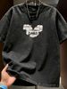 Summer New Washed Men's T-shirt, Mosaic Letter Print Crew Neck Casual Loose Basic Short Sleeve Tee_viptrois.com