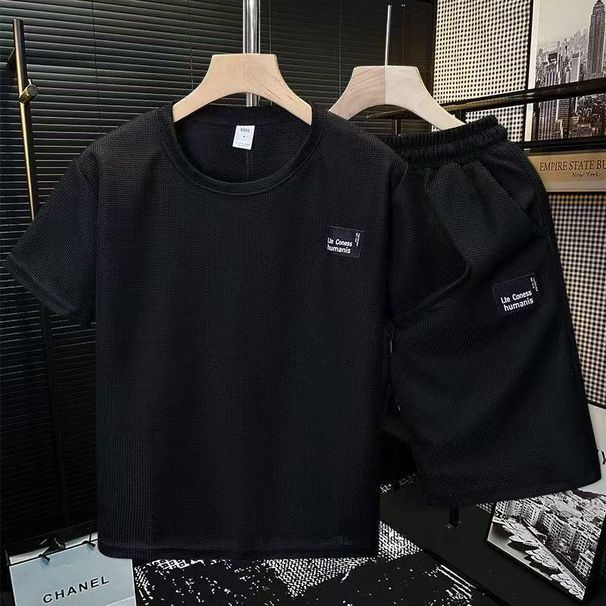 Men's Waffle Texture Set - Slim Fit Short Sleeve & Shorts | Korean Streetwear_viptrois.com