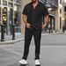 Men's Solid Color Short Sleeve Shirt With Button Pocket Summer New Two Piece Set_viptrois.com
