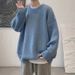 Hong Kong Style Sweater Men's Long-sleeved Youth New Trend Loose Bottoming Shirt Round Neck Pullover Harajuku Solid Color Knitted Sweater_viptrois.com