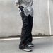 High Street Vibes Pleated Trousers - Unisex Stacked Hem Jogger Pants With Drawstring Waist & Flared Silhouette (Black/Grey)_viptrois.com