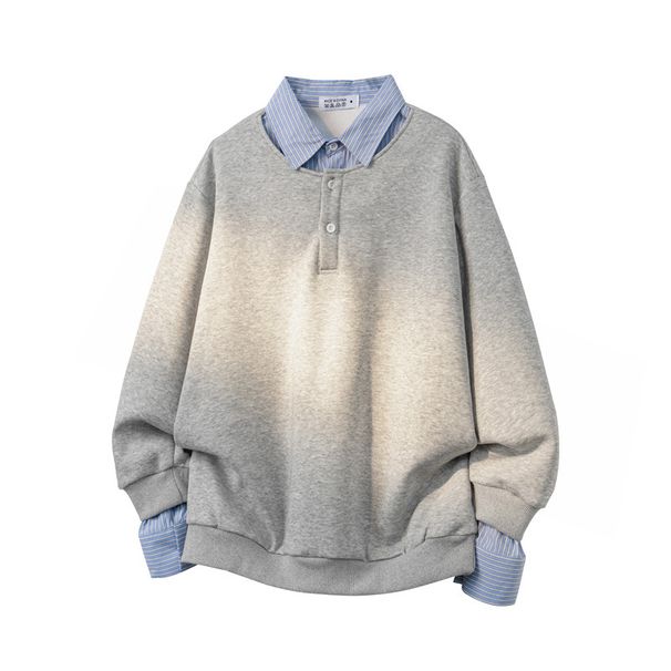 POLO Collar Hoodie Men's Winter Loose College Style Flip Collar T-shirt High Street Versatile Couple Top_viptrois.com