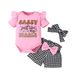 3pcs/set Babies' Clothes Baby Summer Short-sleeved Shorts Suit Baby Girl Giraffe Alphabet Triangle Romper Bow Zebra Print Shorts_viptrois.com