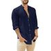 New Men's Linen Cardigan Solid-color Casual Stand-up Collar Long-sleeved Shirt_viptrois.com