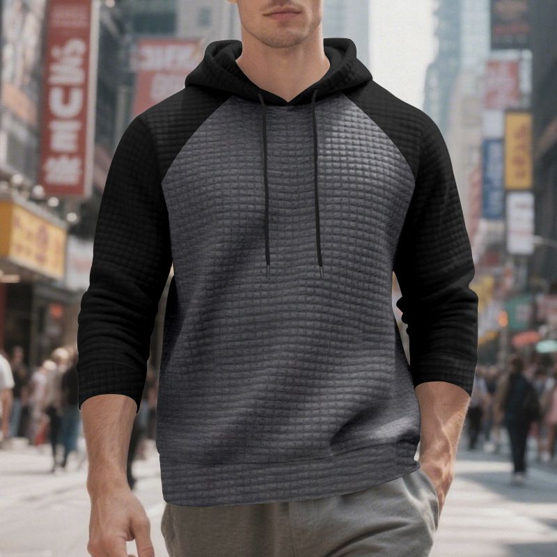 Men's Contrast Color Raglan Hoodie – Plaid Pattern Long Sleeve Casual Jacket (Military Green/Khaki, Gray/Black, S-XXXL)_viptrois.com
