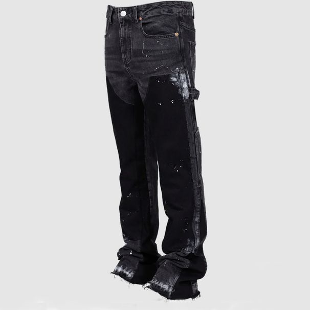 Men's Clothing European And American Men's Y2K Patchwork Painted Street Fashion Straight Leg Jeans_viptrois.com