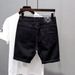 Summer Distressed Thin Denim Shorts, Men's Black Versatile, Washed Slim Fit, 5/4 Mid Length Pants, Trendy Brand Youth_viptrois.com