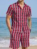 Men's Clothing Summer Men's Shirt Set Hawaiian Stripe 3D Printing Outdoor Short Sleeve Shorts 2 Piece Set Cross Border_viptrois.com