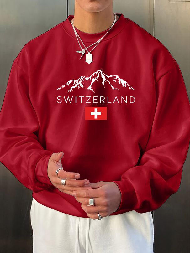 Men's Loose And Casual Fashionable Swiss Snow Mountain Pattern Printed Round Neck Long Sleeved Sweatshirt For Autumn And Winter_viptrois.com