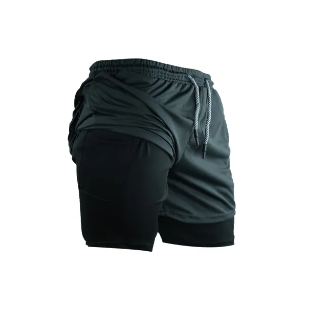 Herren-Fitness-Doppelschicht-Sportshorts – 2-in-1-Design Für Fitnessstudio, Joggen Und Schnell Trocknende Sommertraining_viptrois.com