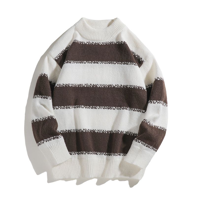 Men's Classic Striped Sweater – Retro Knit Pullover With Color-Blocking Design (M-3XL, Grey/Deep Brown/Navy, Slim Fit, Unisex Casual)_viptrois.com