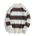 Men's Classic Striped Sweater – Retro Knit Pullover With Color-Blocking Design (M-3XL, Grey/Deep Brown/Navy, Slim Fit, Unisex Casual)_viptrois.com