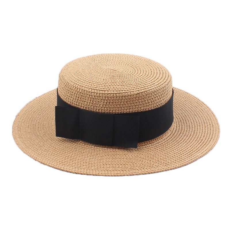 Star style Japanese straw hat for women summer retro flat top small fresh hat sun protection beach hat_viptrois.com