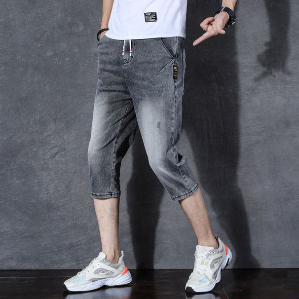 Denim Seven-Point Length, Summer Thin Trendy Bermuda Shorts, Stretchy Loose Fit, Men's Casual Harem Pants_viptrois.com