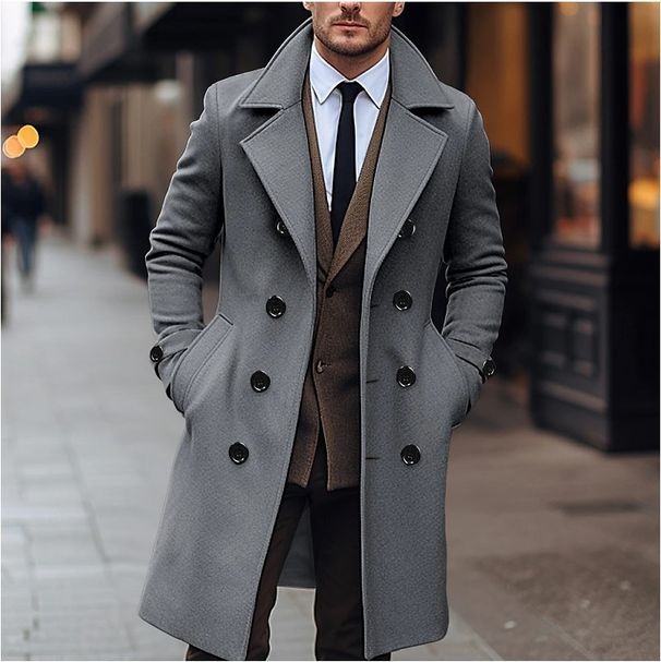 Pulse Cross-Border In-Stock Autumn Winter Style Woolen Double-Breasted Long Men's Coat European Size Overcoat_viptrois.com
