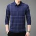Autumn New Turn-Down Collar Long Sleeve T-Shirt Real Pocket Thin Plaid Middle-Aged Men's Polo Shirt Wholesale_viptrois.com
