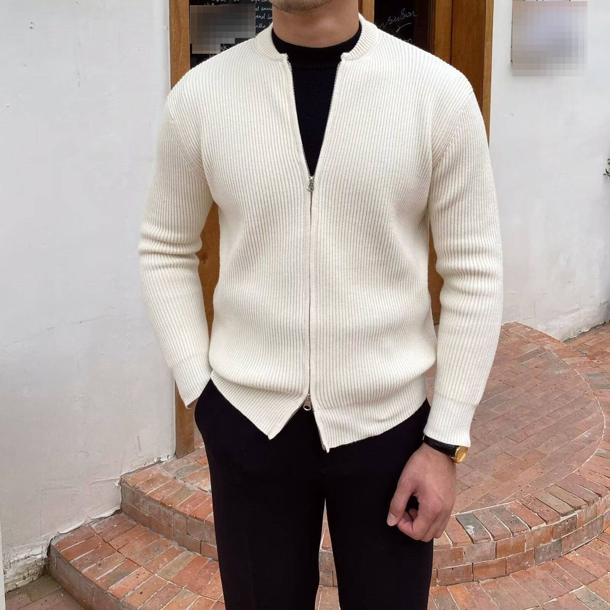 Autumn And Winter New Sweater Knitted Sweater Coat Men's Cardigan Jacket Warm Slim Business Solid Color_viptrois.com