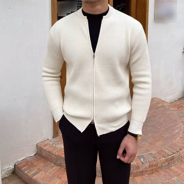 Autumn And Winter New Sweater Knitted Sweater Coat Men's Cardigan Jacket Warm Slim Business Solid Color_viptrois.com