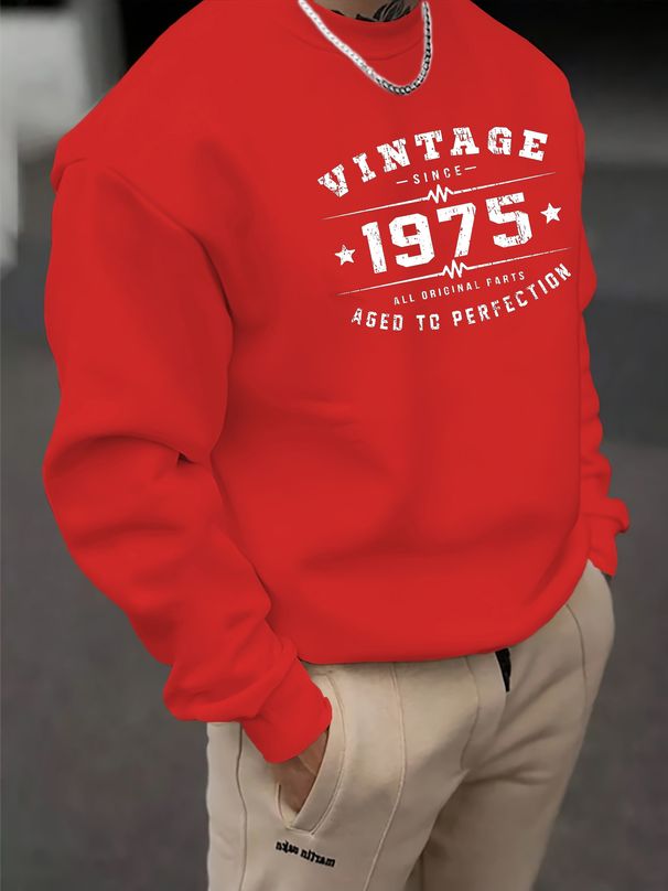 Men's Loose Casual Fashionable Retro 1975 Pattern Printed Round Neck Long Sleeved Pullover Hoodie For Autumn And Winter_viptrois.com