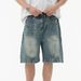 Unisex Summer Denim Shorts 2026 Retro American Patchwork Design Loose Fit Five Point mid Waist Blue with Pockets Machine Washable_viptrois.com