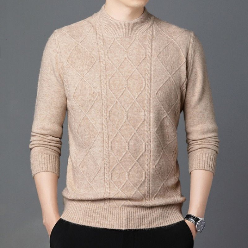 Jacquard Sweater Men's Autumn And Winter Warm Round Neck Knitted Sweater Slim Fitting Thread Jacket_viptrois.com