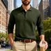 Men's Textured Stripe Long-Sleeve Polo Shirt - Relaxed Fit Autumn Knit Top With Asymmetric Design & Wrinkle-Free Fabric_viptrois.com
