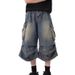 Men's Clothing Retro White Washed Multi Pocket Workwear Denim Shorts Men's Pleated Design Loose Drape Cropped Pants_viptrois.com