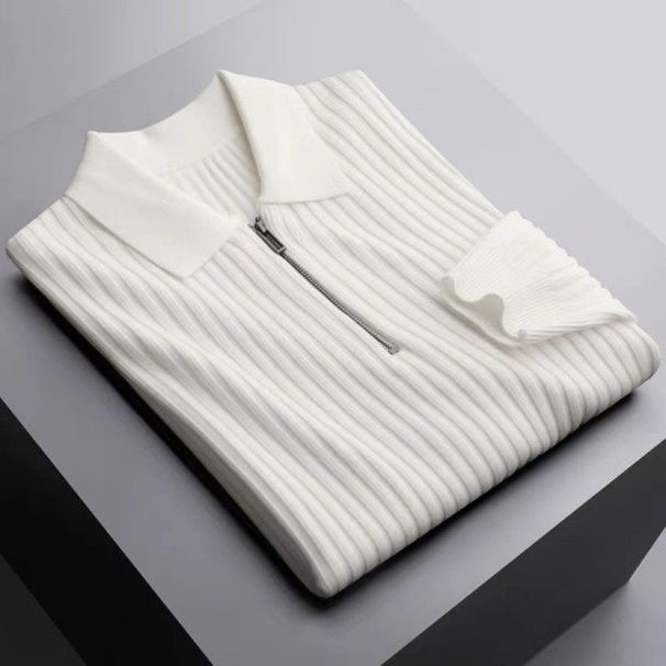 New Style Lapel Knitted Polo Shirt Warm Ribbed Sweater Men's Autumn And Winter Light Business Half Zip Top Trend_viptrois.com