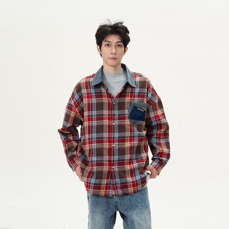 American Retro Plaid Shirt For Men, New Spring And Autumn Style, Niche High End Loose Loose Trendy Casual Jacket Top._viptrois.com