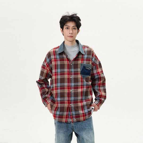 American Retro Plaid Shirt For Men, New Spring And Autumn Style, Niche High End Loose Loose Trendy Casual Jacket Top._viptrois.com