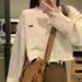 "Women's Cropped Knit Sweater With Distressed Details - Retro Oversized Pullover, Loose Boho Style, S-5XL (Beige)"_viptrois.com