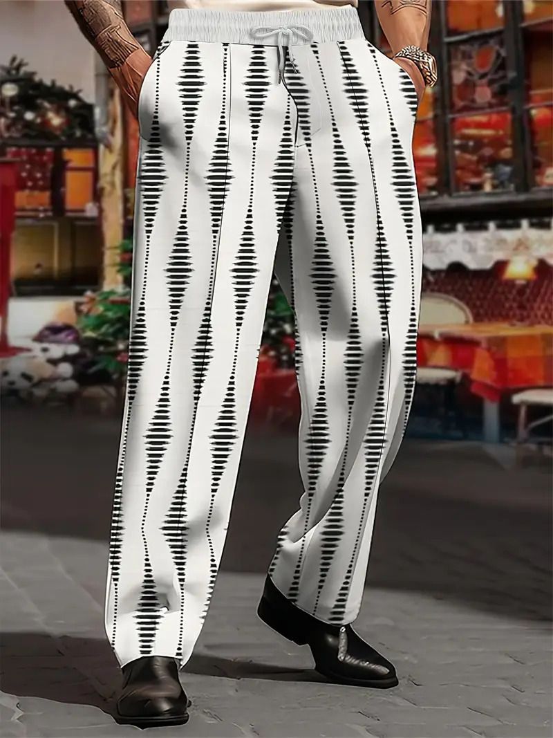 Men's Casual Cotton Blend Straight Leg Pants With 3D Print - Comfortable & Stylish For Everyday Wear_viptrois.com