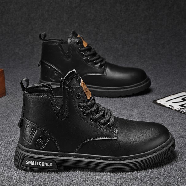 Autumn Casual Short British Style High-top Lace-up Leather Martin Boots Sports Men's Shoes_viptrois.com
