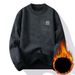Men's Clothing Round Neck Sweater Plus Velvet Thick Pullover Fleece-Lined Knit Sweater Winter Warm Round Neck Pullover Slim Fit Casual Long Sleeve_viptrois.com